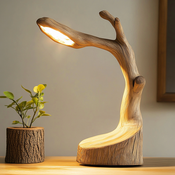 Natural Branch Wooden Table Lamp - Handcrafted Organic Desk Light