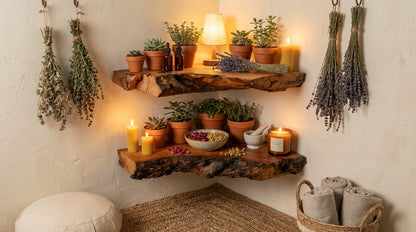 Driftmark Live-Edge Corner Floating Shelf — Nature, Turned Gently