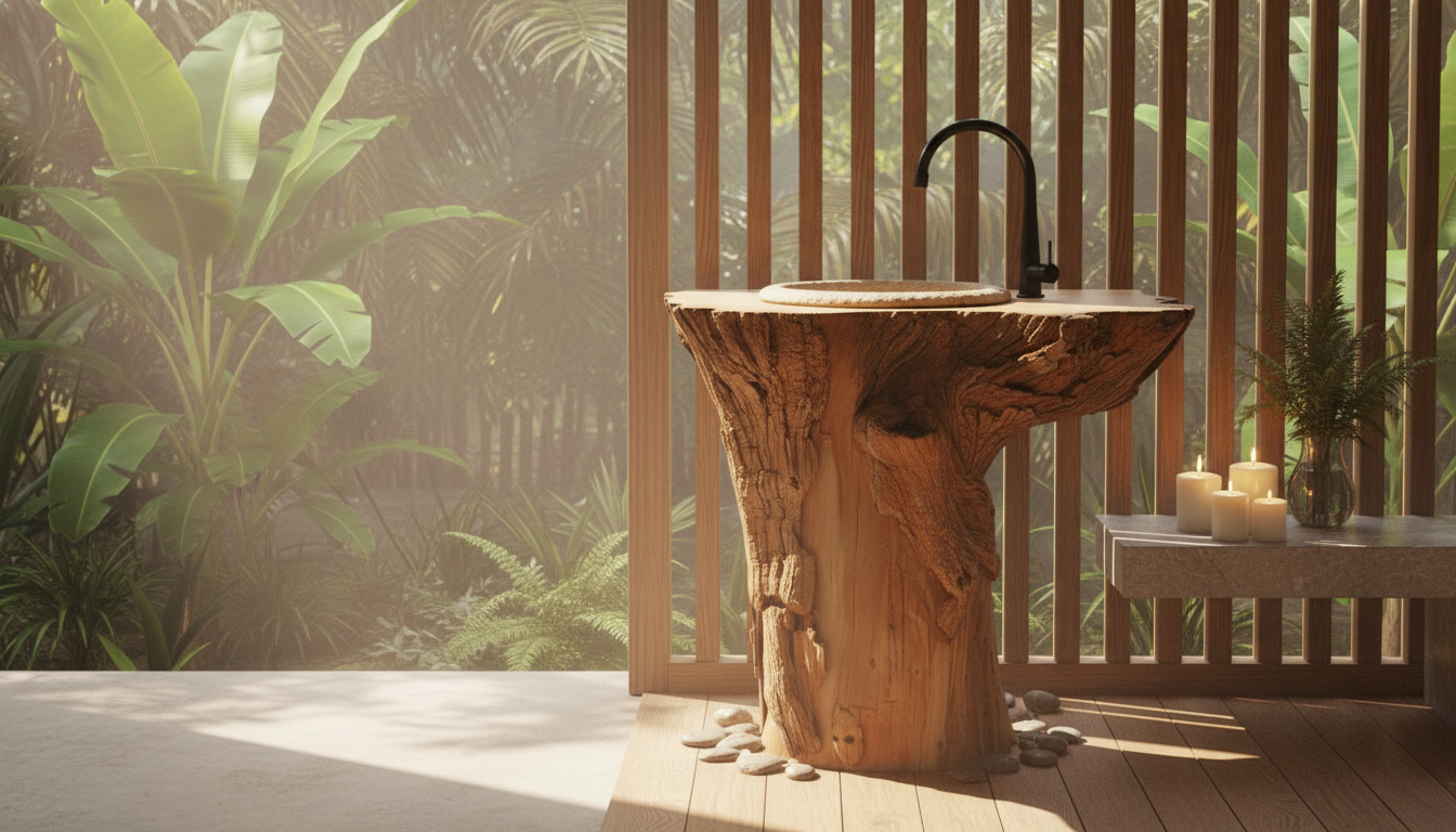 Rootform Solid Wood Pedestal Sink — A Ritual of Grounded Stillness