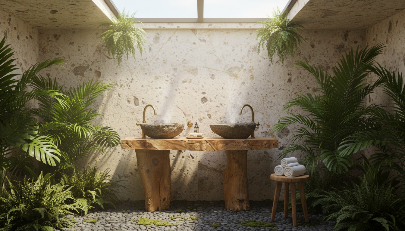 Stoneveil Solid Wood Double Vanity — A Ritual of Earth and Water