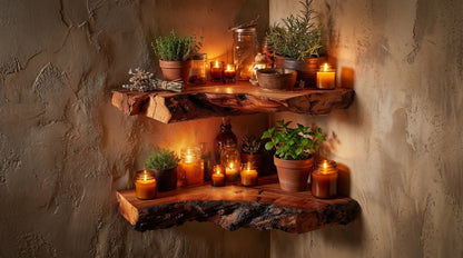 Driftmark Live-Edge Corner Floating Shelf — Nature, Turned Gently