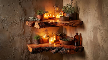 Driftmark Live-Edge Corner Floating Shelf — Nature, Turned Gently