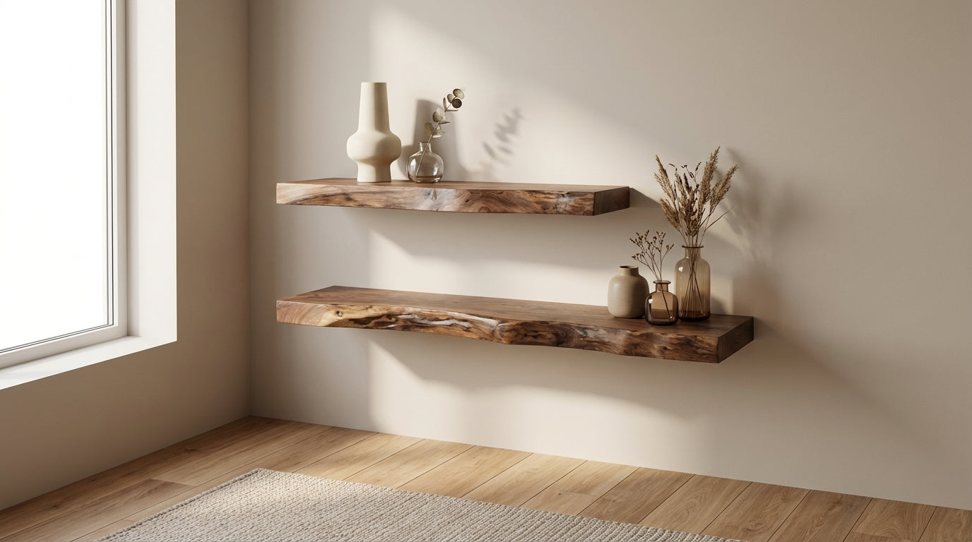Stillform Live-Edge Floating Shelf — Quiet Weight, Honest Wood