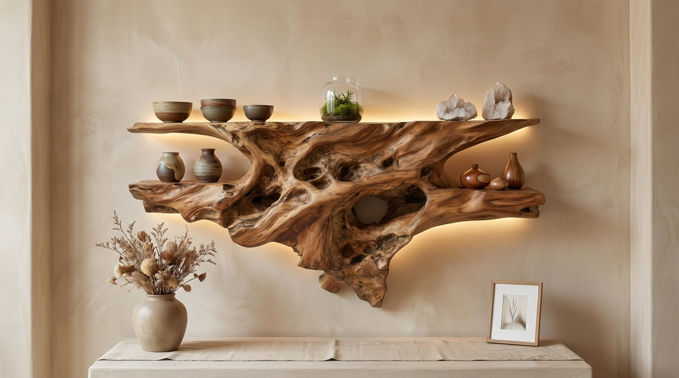 Rootveil Sculptural Wall Shelf — Nature Revealed, Not Refined