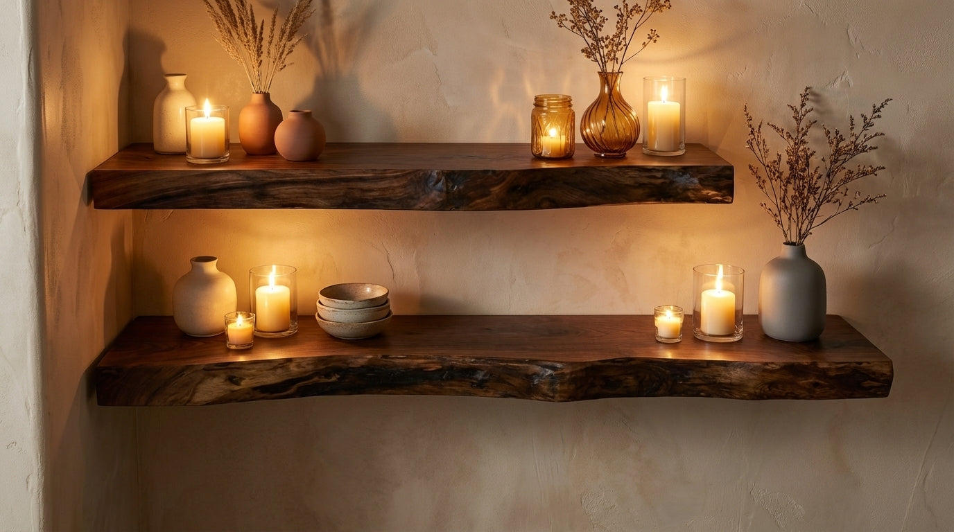 Stillform Live-Edge Floating Shelf — Quiet Weight, Honest Wood