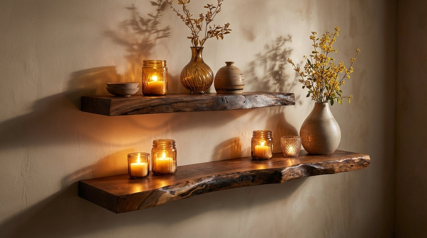 Stillform Live-Edge Floating Shelf — Quiet Weight, Honest Wood