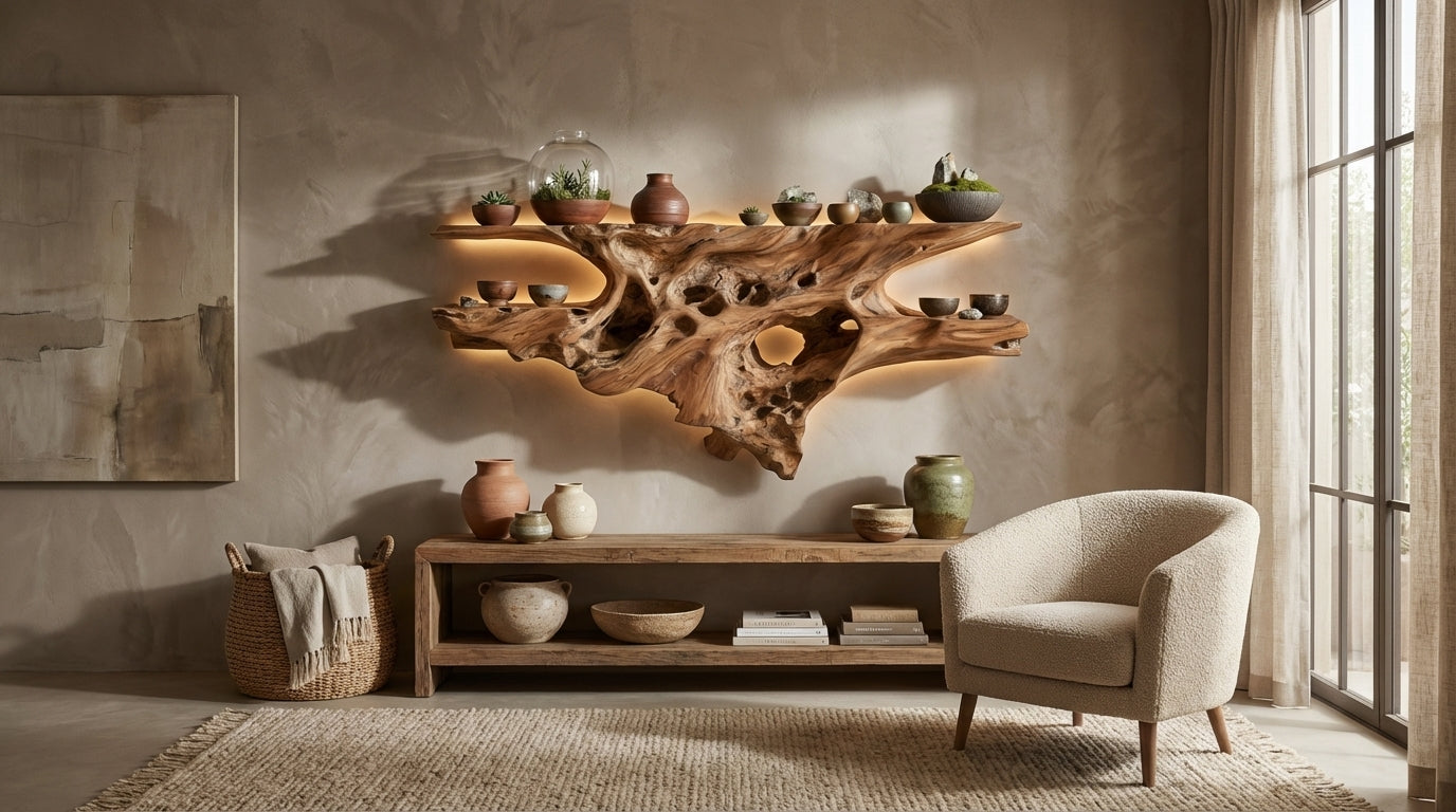 Rootveil Sculptural Wall Shelf — Nature Revealed, Not Refined