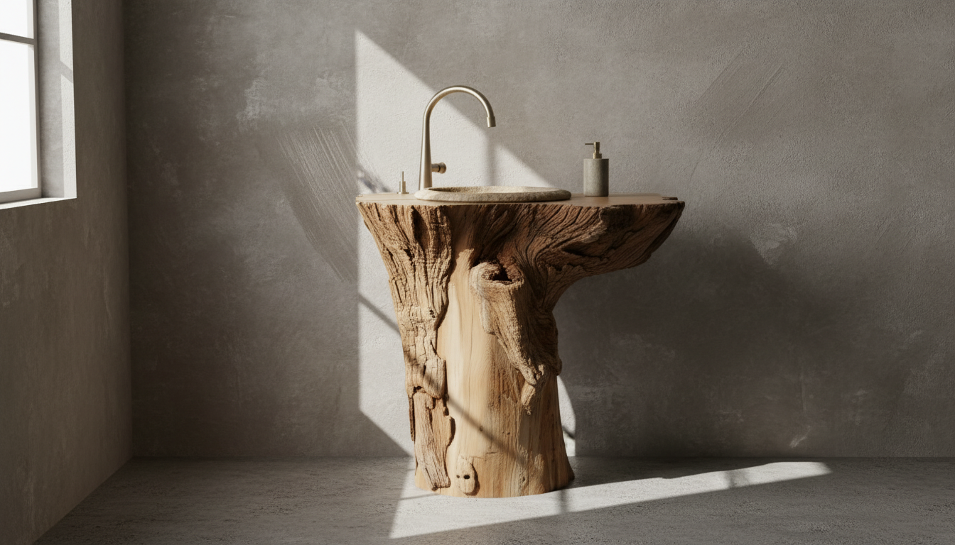 Rootform Solid Wood Pedestal Sink — A Ritual of Grounded Stillness