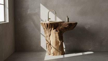 Rootform Solid Wood Pedestal Sink — A Ritual of Grounded Stillness