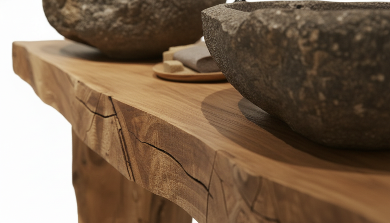 Stoneveil Solid Wood Double Vanity — A Ritual of Earth and Water