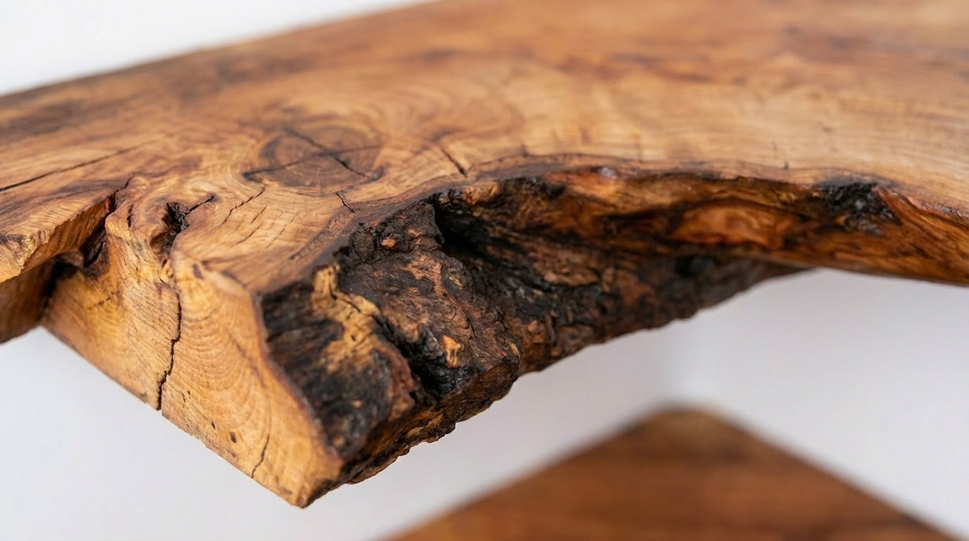 Driftmark Live-Edge Corner Floating Shelf — Nature, Turned Gently