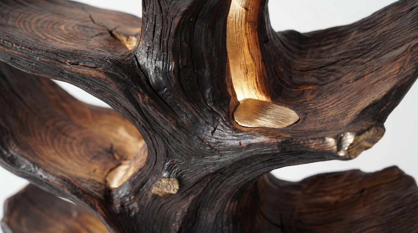 Emberwood Tree Bookshelf – Sculpted Light, Living Form