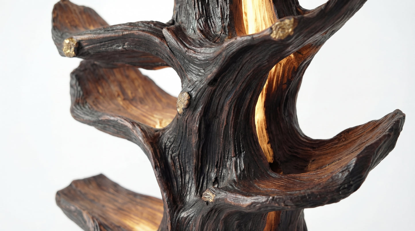 Emberwood Tree Bookshelf – Sculpted Light, Living Form
