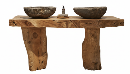 Stoneveil Solid Wood Double Vanity — A Ritual of Earth and Water