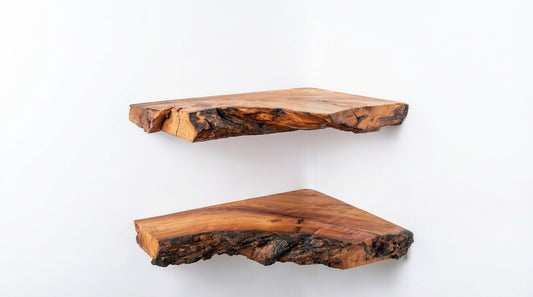 Driftmark Live-Edge Corner Floating Shelf — Nature, Turned Gently