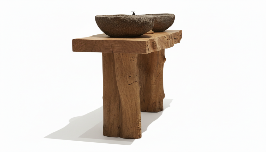 Stoneveil Solid Wood Double Vanity — A Ritual of Earth and Water