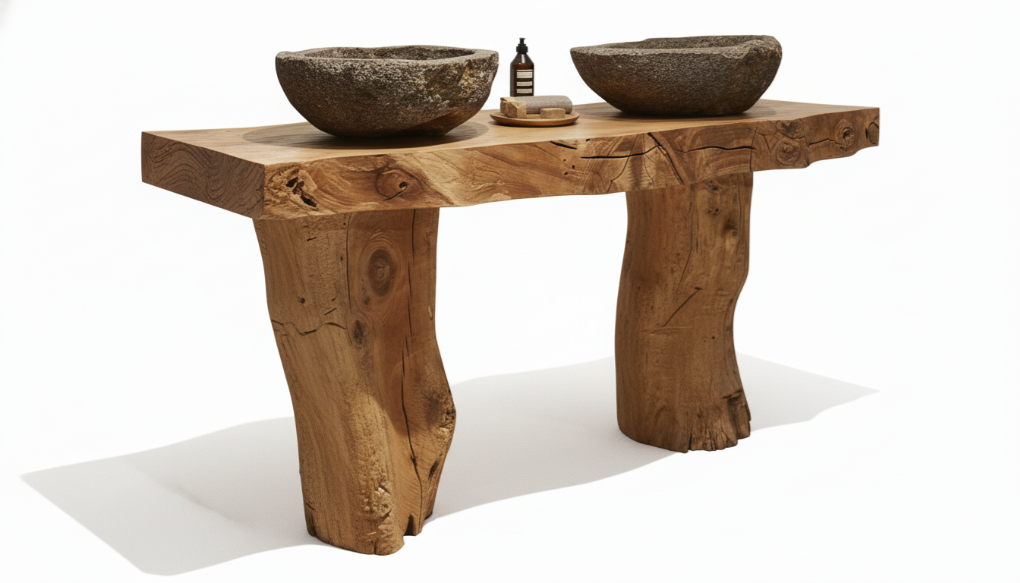 Stoneveil Solid Wood Double Vanity — A Ritual of Earth and Water