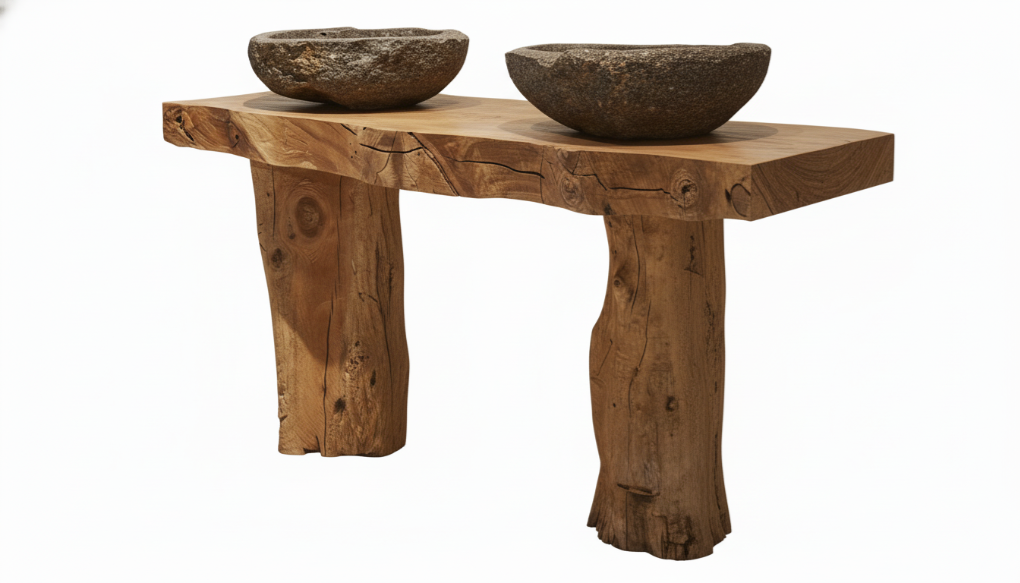 Stoneveil Solid Wood Double Vanity — A Ritual of Earth and Water