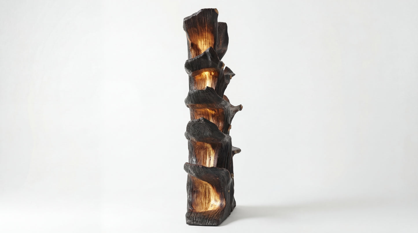 Emberwood Tree Bookshelf – Sculpted Light, Living Form