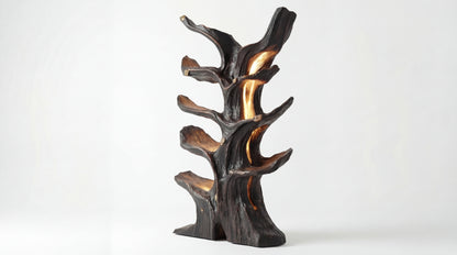 Emberwood Tree Bookshelf – Sculpted Light, Living Form