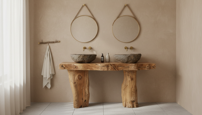 Stoneveil Solid Wood Double Vanity — A Ritual of Earth and Water