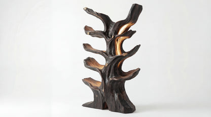 Emberwood Tree Bookshelf – Sculpted Light, Living Form