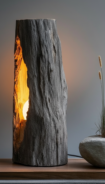 Emberveil Hollow Wood Lamp — Light Born from the Core