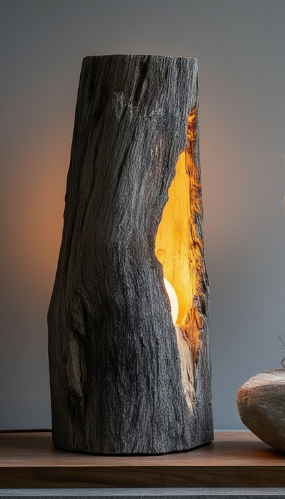 Emberveil Hollow Wood Lamp — Light Born from the Core