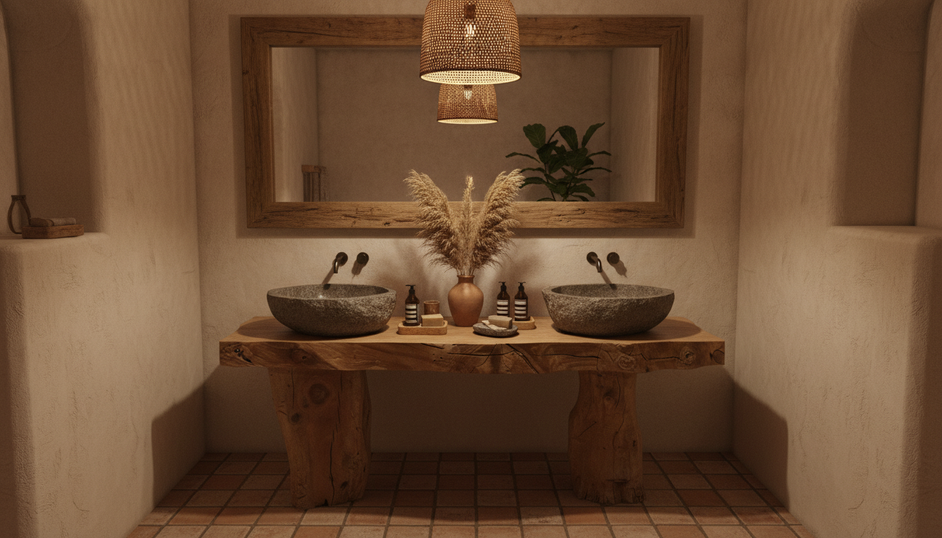 Stoneveil Solid Wood Double Vanity — A Ritual of Earth and Water