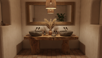 Stoneveil Solid Wood Double Vanity — A Ritual of Earth and Water