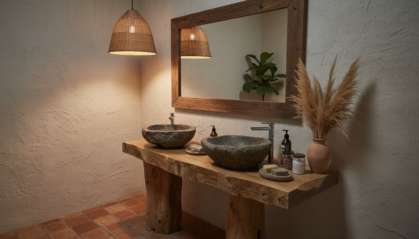 Stoneveil Solid Wood Double Vanity — A Ritual of Earth and Water