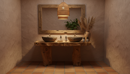 Stoneveil Solid Wood Double Vanity — A Ritual of Earth and Water