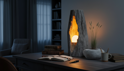 Emberveil Hollow Wood Lamp — Light Born from the Core