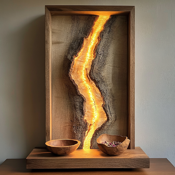 Split Trunk Illuminated Wall Art - Framed Wooden Sculpture with Warm LED Lighting