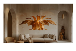 Petal Bloom Wooden Chandelier - Handcrafted Sculptural Ceiling Light Fixture