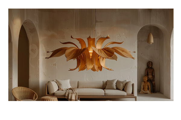 Petal Bloom Wooden Chandelier - Handcrafted Sculptural Ceiling Light Fixture
