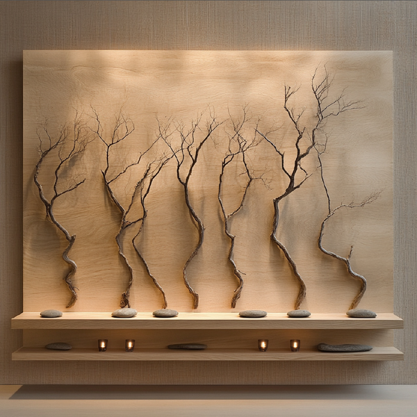 Whispers in Stillness — Sculpted Branch Wall Art with Dual Ledges & Candlelight Base