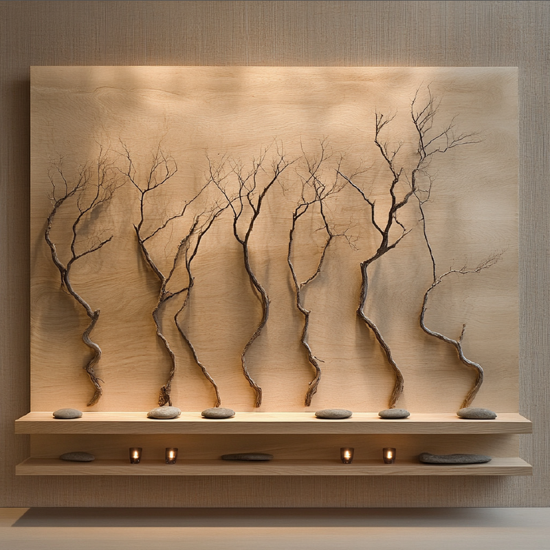 Whispers in Stillness — Sculpted Branch Wall Art with Dual Ledges & Candlelight Base