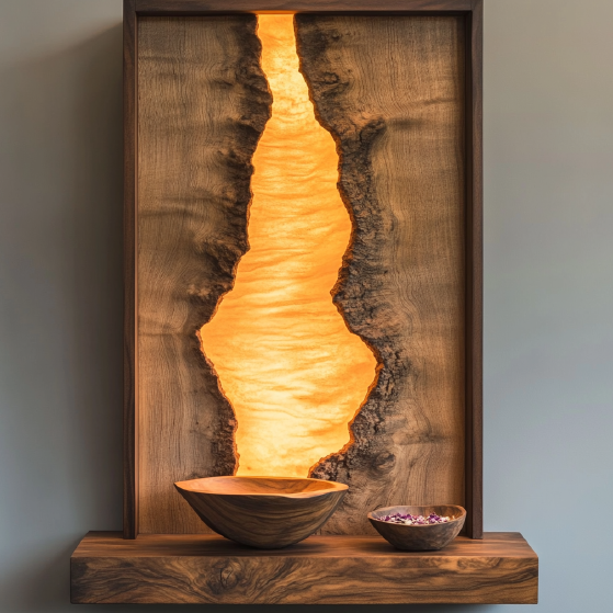 Illuminated Canyon Wall Art - Sculpted Live-Edge Wooden Panel with  Integrated Lighting
