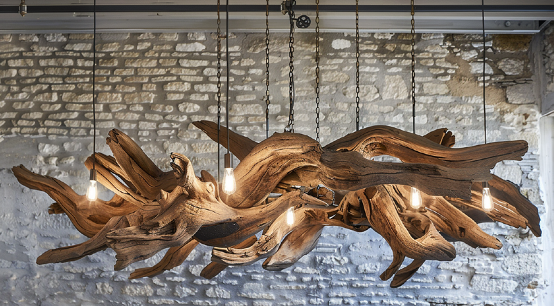Twisted Driftwood Chandelier - Handcrafted Sculptural Wooden Ceiling Light Fixture