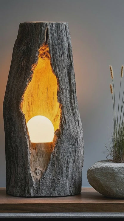 Emberveil Hollow Wood Lamp — Light Born from the Core