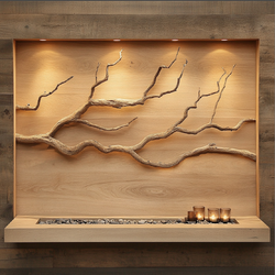 Serif Winds Wall Mural — Sculptural Driftwood Branches on Illuminated Oak Panel