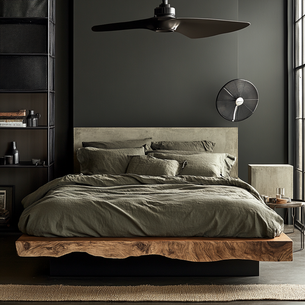 Industrial Rustic Live-Edge Bed Frame - Handcrafted Solid Wood Platform Bed