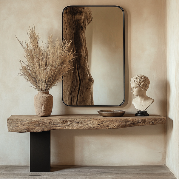 Live-Edge Solid Wood Console Table - Handcrafted Rustic Entryway Table with Minimalist Frame