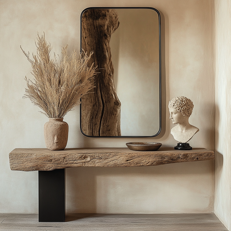 Live-Edge Solid Wood Console Table - Handcrafted Rustic Entryway Table with Minimalist Frame