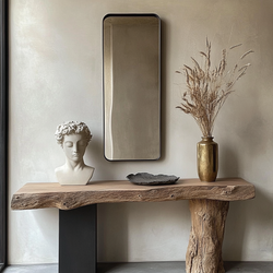 Mixed-Leg Live-Edge Console Table - Handcrafted Solid Wood Entryway Table with Metal & Root Base