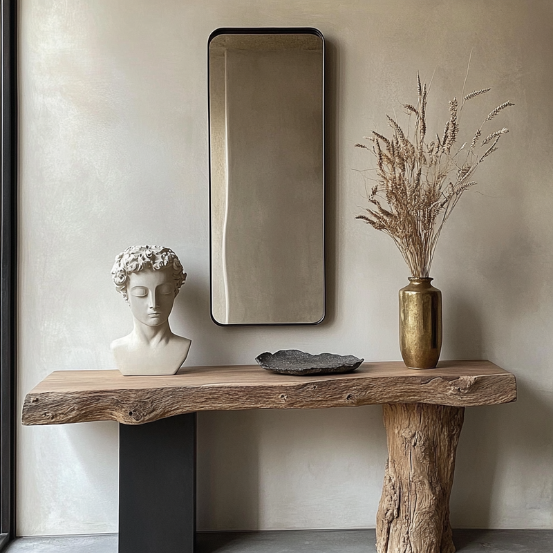 Mixed-Leg Live-Edge Console Table - Handcrafted Solid Wood Entryway Table with Metal & Root Base