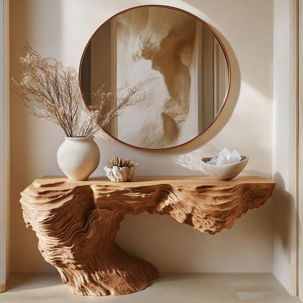 Canyon Flow Console Table - Handcrafted Sculptural Wooden Entryway Table