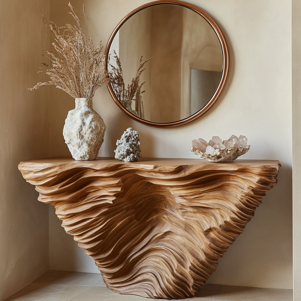 Cascade Canyon Console Table - Handcrafted Sculptural Wooden Entryway Table