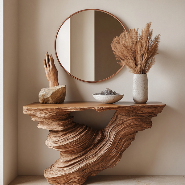 Spiral Canyon Console Table - Handcrafted Sculptural Wooden Entryway Table
